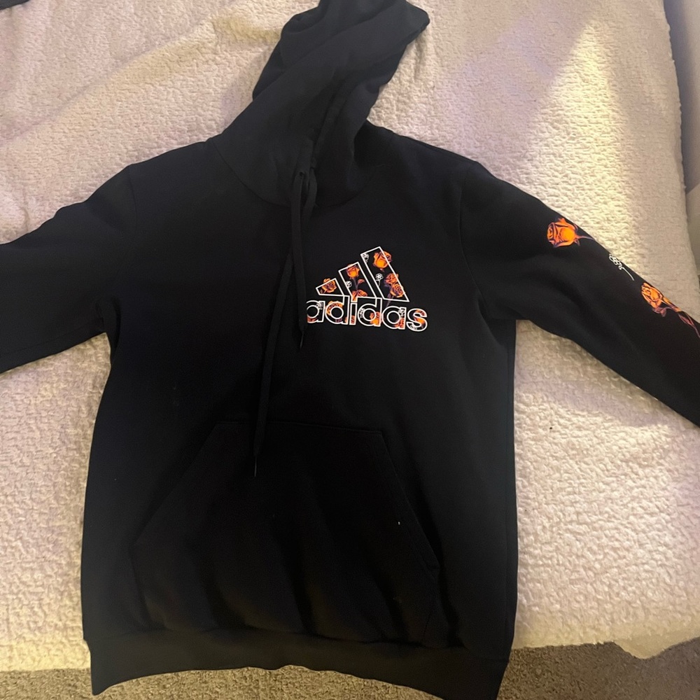 Adidas Original Hoodie Black Flower Design Athletic Street Wear Casual